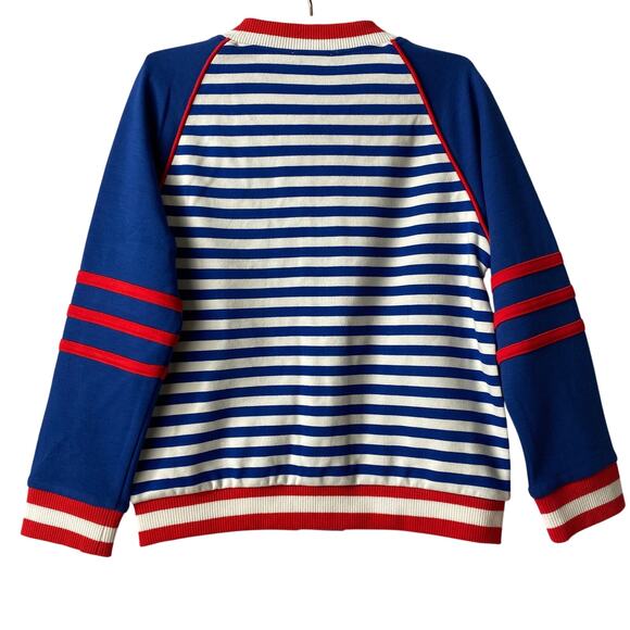 Finding‎ Foxtale Girls Varsity Bomber Jacket 5 8 Navy Red Stripes and Strawberry - Picture 2 of 7